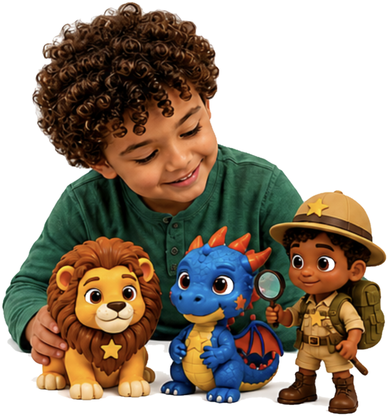 A boy with his characters